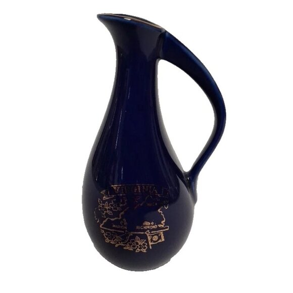 VTG Japan Small Bud Vase Cobalt Blue Virginia State W/Handle- Antique